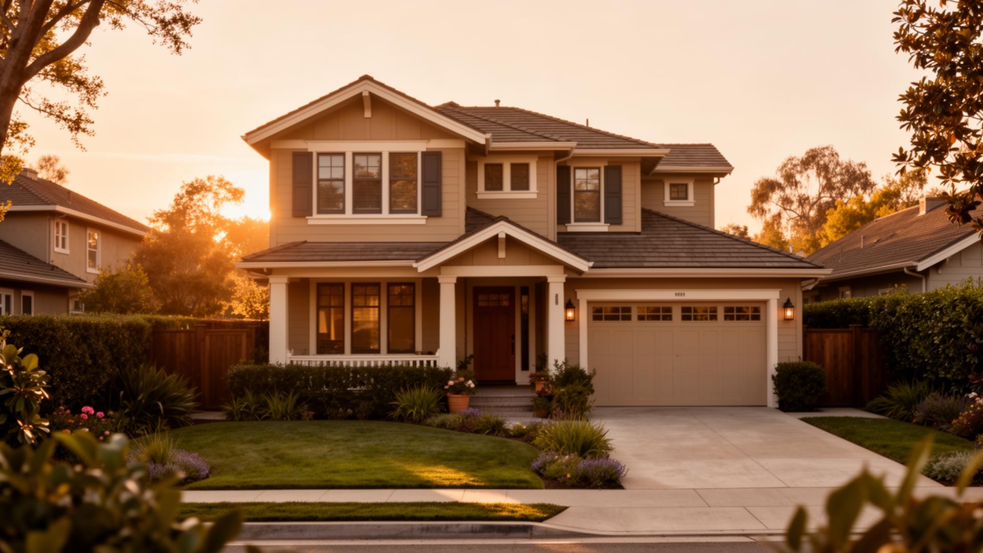 Warm California family home at golden hour